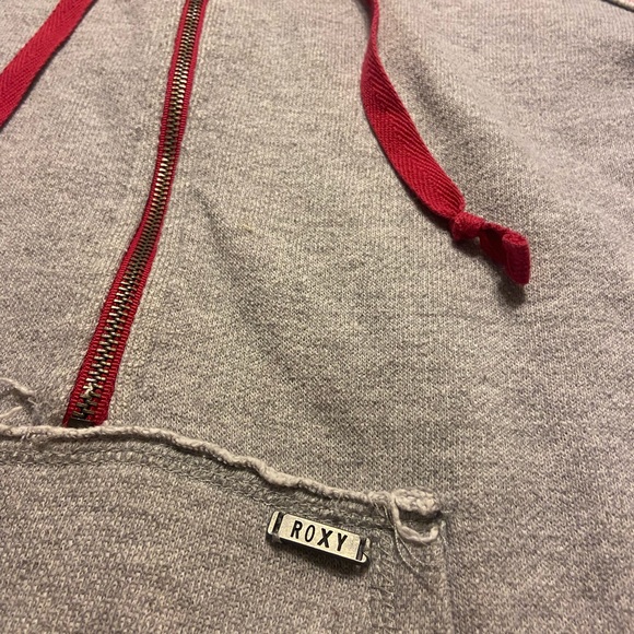 ROXY light grey raw hem pullover pink drawstring hoodie Large - Picture 3 of 9